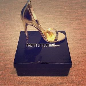 Pretty Little Thing gold metallic strap heel